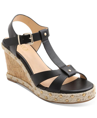 XOXO Women's Isla T Strap Espadrille Wedge Sandals Black  Size 9M