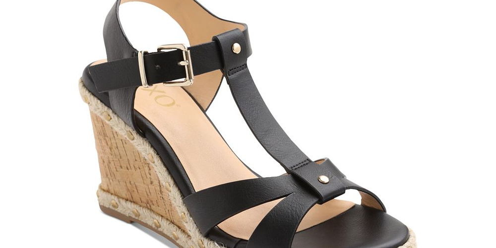 XOXO Women's Isla T Strap Espadrille Wedge Sandals Black  Size 9M
