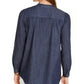 Tommy Hilfiger Women's Band Collar Top Blue Size Large