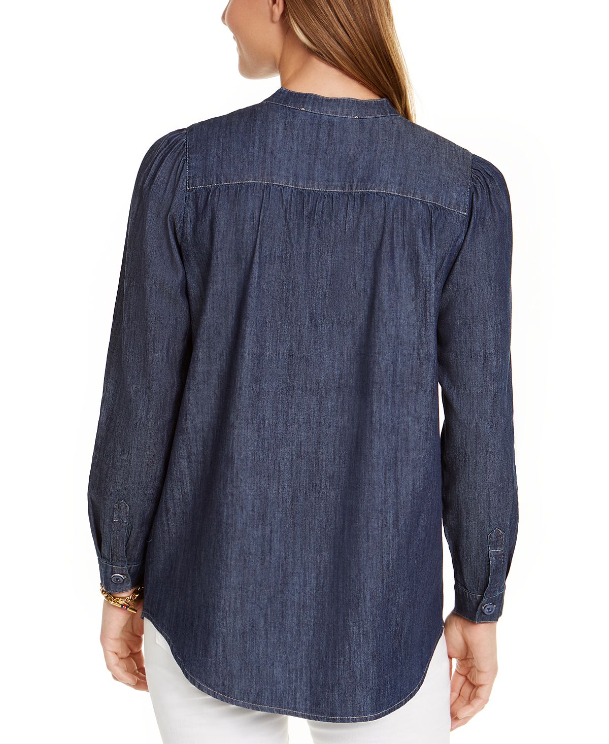 Tommy Hilfiger Women's Band Collar Top Blue Size Large