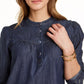 Tommy Hilfiger Women's Band Collar Top Blue Size Large