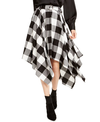 Bar III Women's Buffalo Check Handkerchief Hem Skirt Black Size XXS