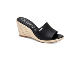 Calvin Klein Women's Britta Leather Open Toe Casual Platform Sandals Black Size 9.5 M