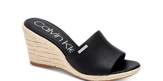 Calvin Klein Women's Britta Leather Open Toe Casual Platform Sandals Black Size 9.5 M