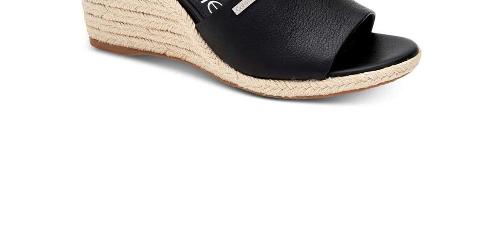 Calvin Klein Women's Britta Leather Open Toe Casual Platform Sandals Black Size 9.5 M