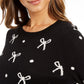 Charter Club Women's Bow Print Sweater Black Size Petite XL