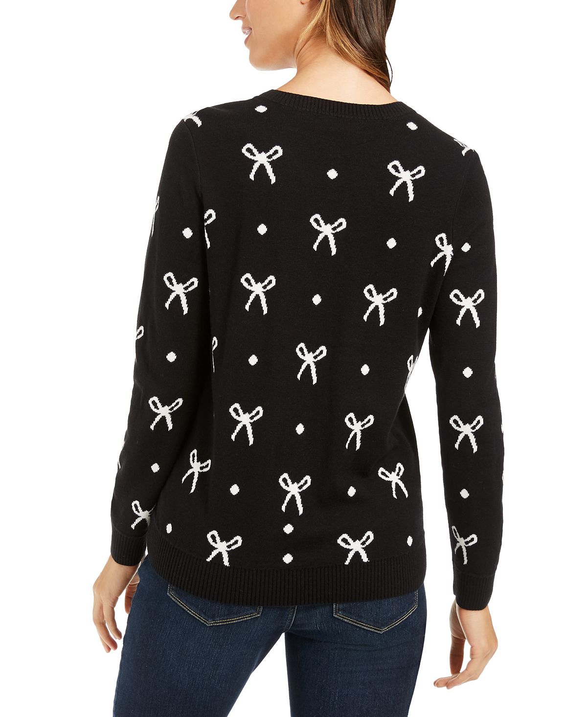 Charter Club Women's Bow Print Sweater Black Size Petite XL