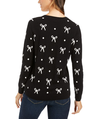 Charter Club Women's Bow Print Sweater Black Size Petite XL