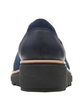 Clarks Women's Platform Cushioned Moisture Wicking Stretch Sharon Dolly Round Toe Wedge Slip Navy Size 12 M