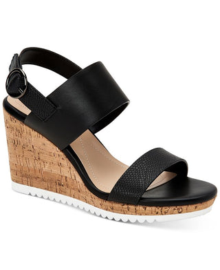 Alfani Women's Tilliee Leather Slingback Wedge Sandals Black Size 9.5 M