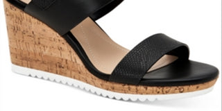 Alfani Women's Tilliee Leather Slingback Wedge Sandals Black Size 9.5 M