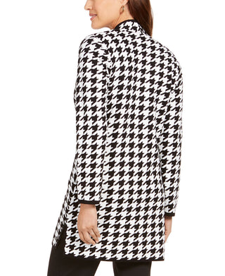 Kasper Women's Houndstooth Print Open Front Topper Jacket Black Size Medium