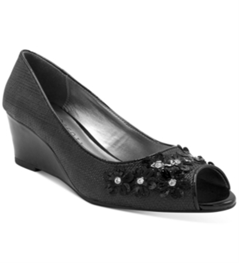 Karen Scott Women's Coraa Peep Wedge Sandals Black Size 5.5 M
