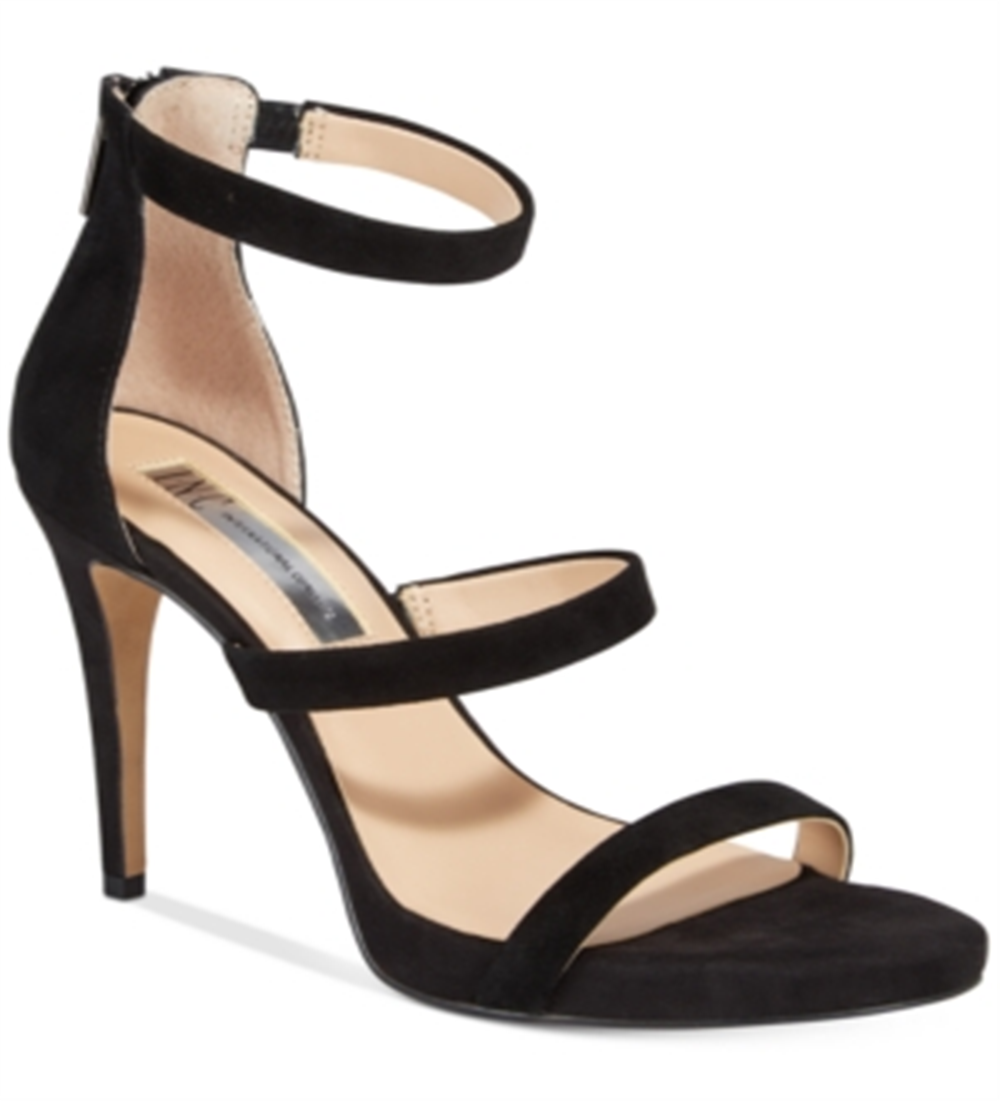 INC International Concepts Women's Sadiee Strappy Dress Sandals Suede Black Size 10 M