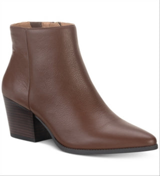 American Rag Women's Cushioned Comfort Eryn Pointed Toe Block Heel Zip up Leather Booties Brown Size 8 M