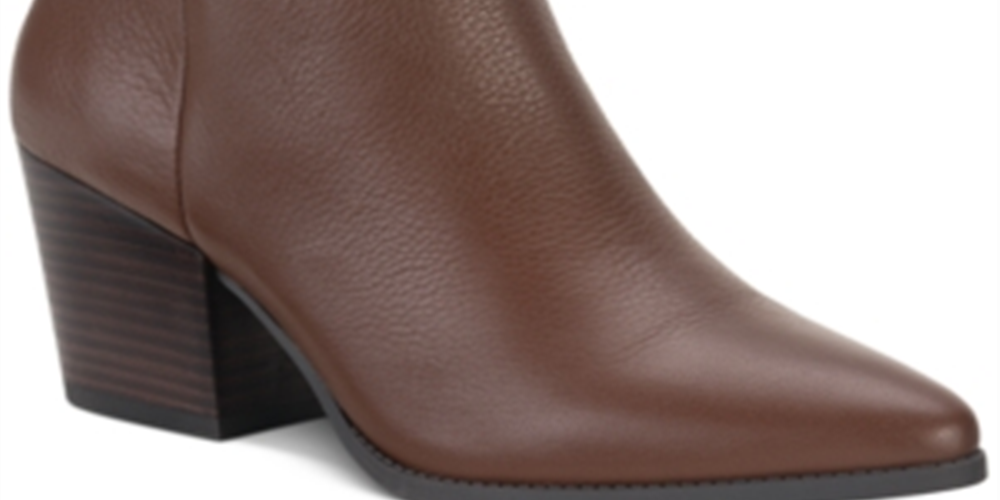 American Rag Women's Cushioned Comfort Eryn Pointed Toe Block Heel Zip up Leather Booties Brown Size 8 M