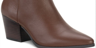 American Rag Women's Cushioned Comfort Eryn Pointed Toe Block Heel Zip up Leather Booties Brown Size 8 M