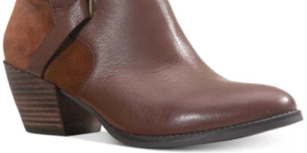 American Rag Women's Round Toe Block Heel Zip-up Leather Booties Brown Size 10 M