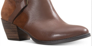 American Rag Women's Round Toe Block Heel Zip-up Leather Booties Brown Size 10 M