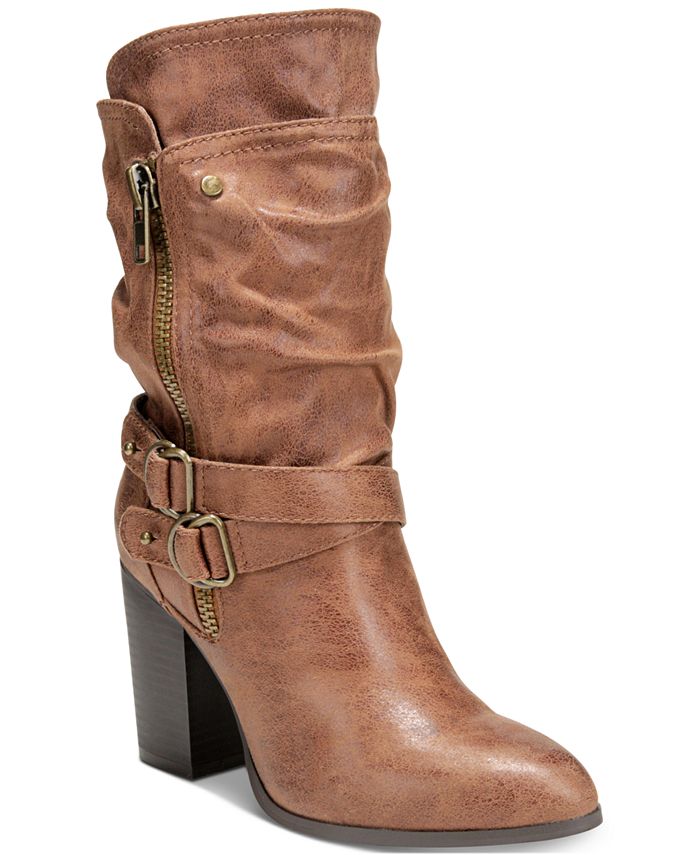 Carlos by Carlos Santana Women's Pointed Toe Block Heel Zip up Heeled Boots Brown Size 8 M