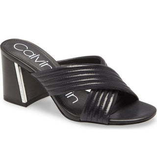 Calvin Klein Women's Crisscross Roena Leather Slide Sandals Black Size 7 M
