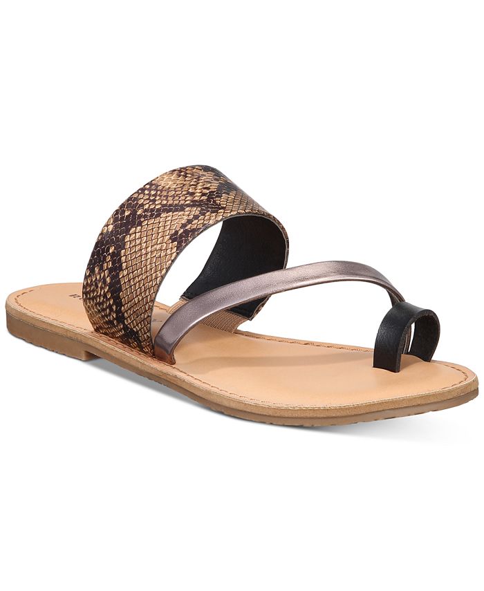 Rock & Candy Women's Billyne Leather Open Toe Flat Sandals Black Size 7 M