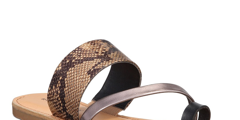 Rock & Candy Women's Billyne Leather Open Toe Flat Sandals Black Size 7 M