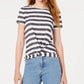 Bar III Women's Striped Twist Hem Top White Size Medium