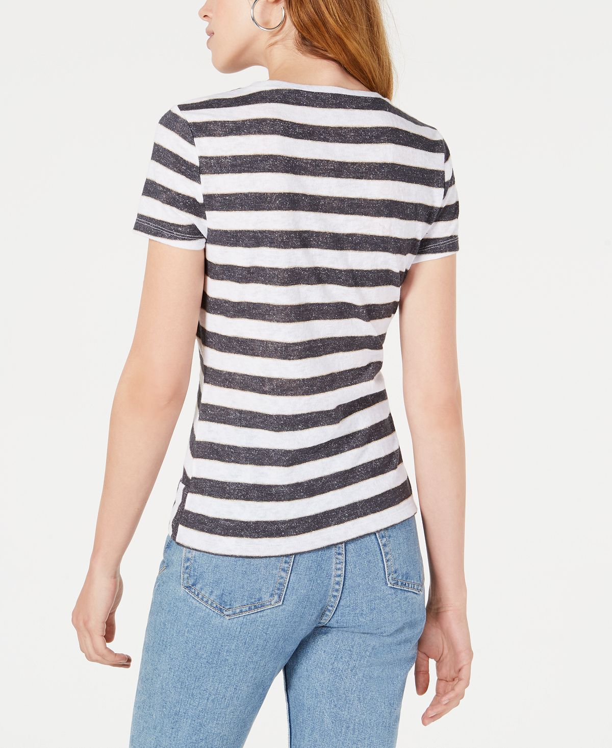 Bar III Women's Striped Twist Hem Top White Size Medium