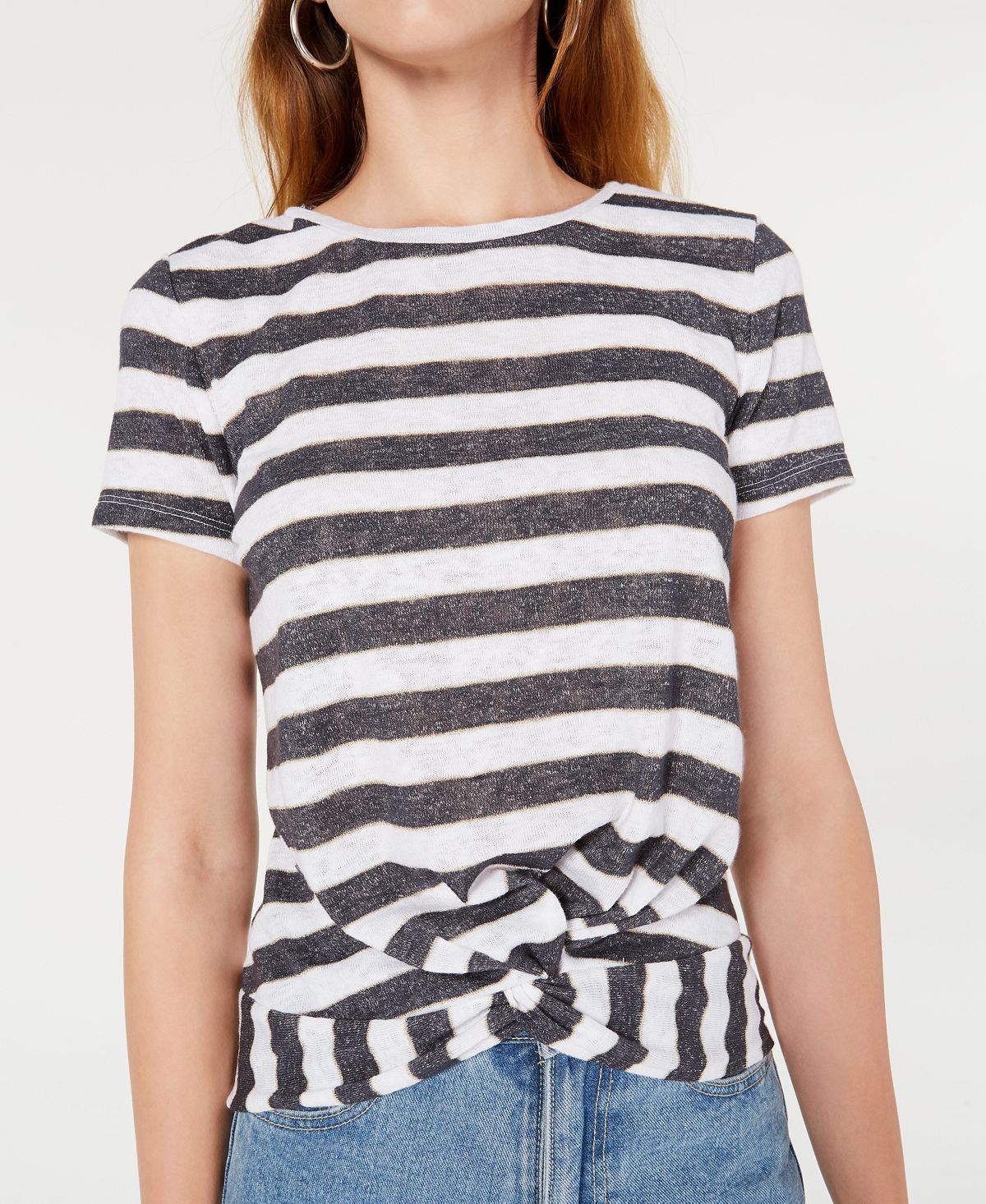 Bar III Women's Striped Twist Hem Top White Size Medium