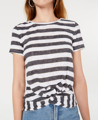 Bar III Women's Striped Twist Hem Top White Size Medium