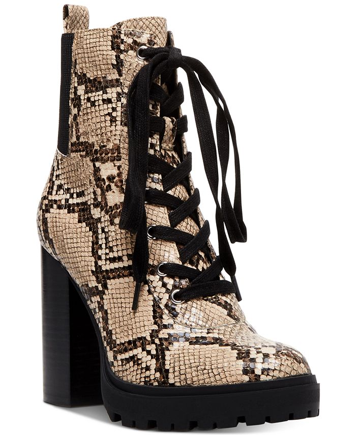 Steve Madden Women's Round Toe Block Heel Lace up Leather Hiking Boots Beige Size 9