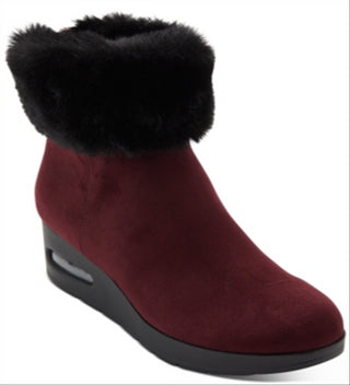 DKNY Women's Abri Faux Fur Round Toe Ankle Fashion Boots Red Size 9.5