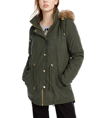 Celebrity Pink Women's Winter Faux Fur Parka Coat Green Size X-Large