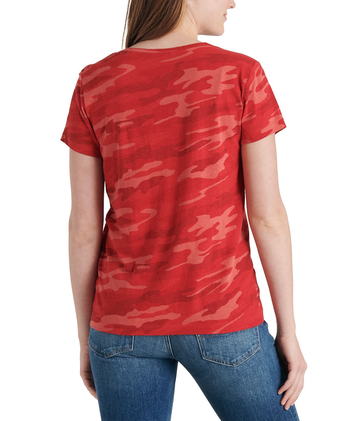 Lucky Brand Women's V Neck Printed Cotton T-Shirt Red Size Large