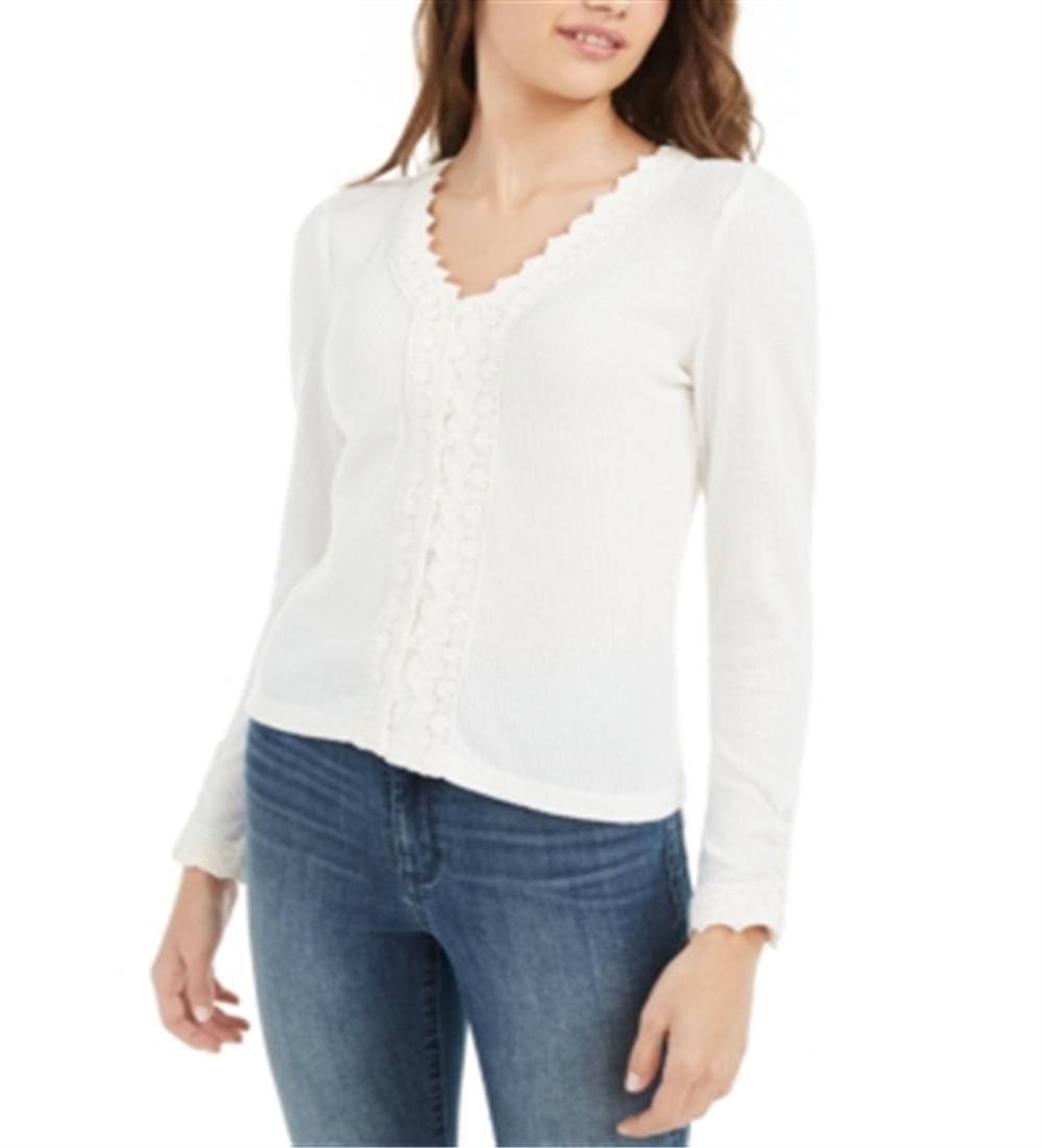 American Rag Junior's Lace TrimButton Front Top White Size Large