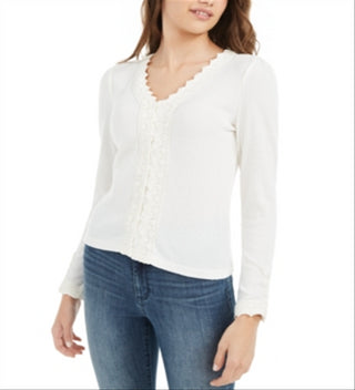 American Rag Junior's Lace TrimButton Front Top White Size Large