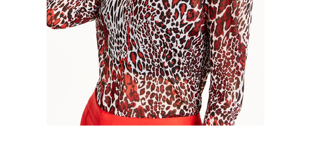 Bar III Women's Mockneck Animal Print Top Red Size Medium