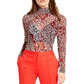 Bar III Women's Mockneck Animal Print Top Red Size Medium