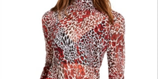 Bar III Women's Mockneck Animal Print Top Red Size Medium