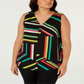 BAR III Womens Striped Sleeveless V Neck Tank Top Black Size XXXL