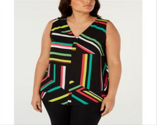 BAR III Womens Striped Sleeveless V Neck Tank Top Black Size XXXL