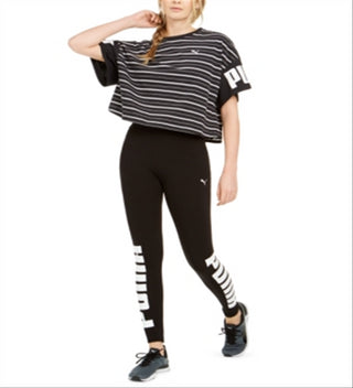 Puma Women's Rebel Cotton Striped T-Shirt Black Size Medium