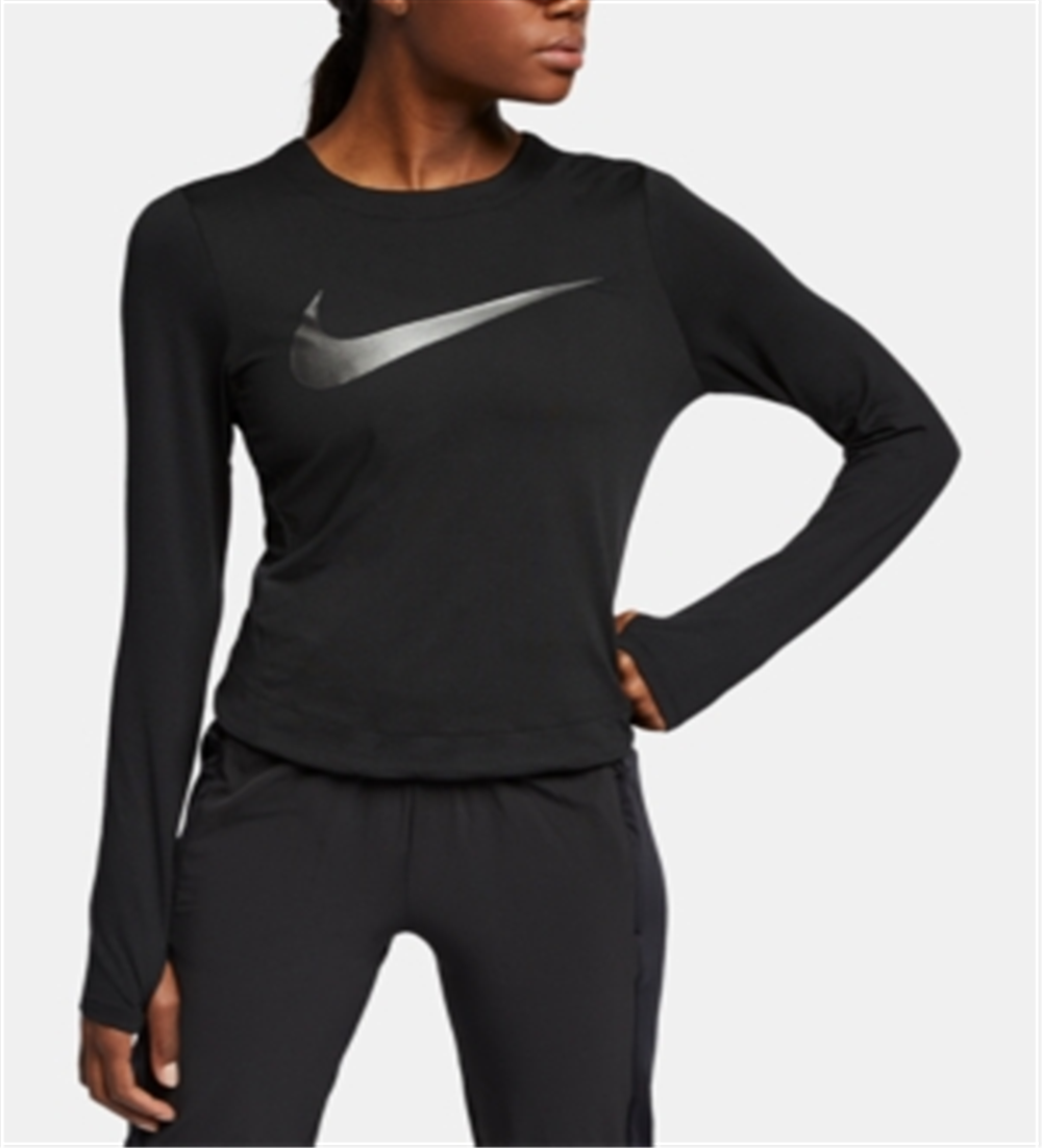 Nike Women's Dry Element Metallic-Logo Running Top Black  Size XL