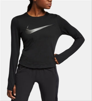 Nike Women's Dry Element Metallic-Logo Running Top Black  Size XL