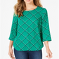 Charter Club Women's Printed 3/4 Sleeve Top Green Size Large