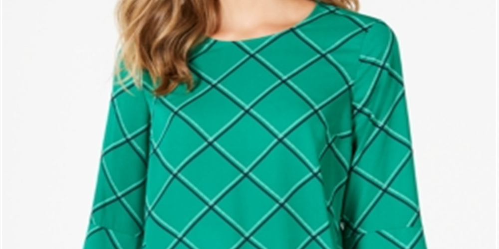 Charter Club Women's Printed 3/4 Sleeve Top Green Size Large