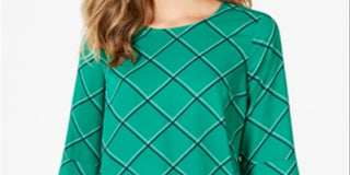 Charter Club Women's Printed 3/4 Sleeve Top Green Size Large