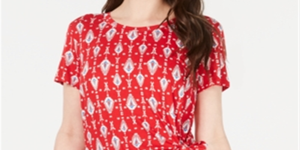 Style & Co Women's Short Sleeve Top Red Size Medium