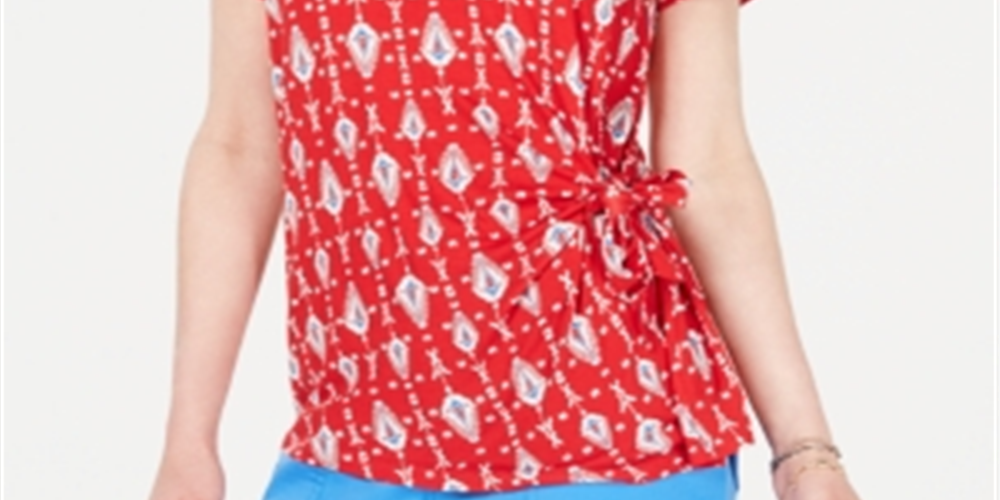 Style & Co Women's Short Sleeve Top Red Size Medium